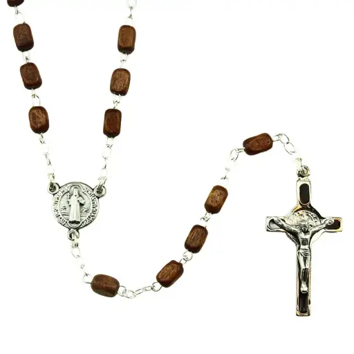 [RZK-40BEN009] Chapelet - bois /rect. - St Benoit -(7x4mm)