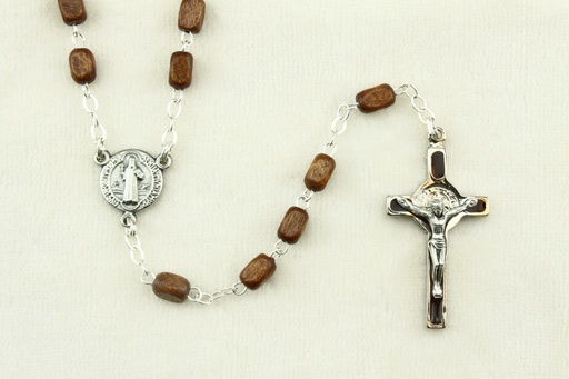 [RZK-40BEN009] Rozenkrans - hout/blokje - St Benedictus (7x4mm)