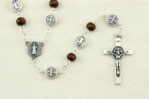 [RZK-40BEN105] Chapelet - bois/médaille St Benoit (7x6mm)