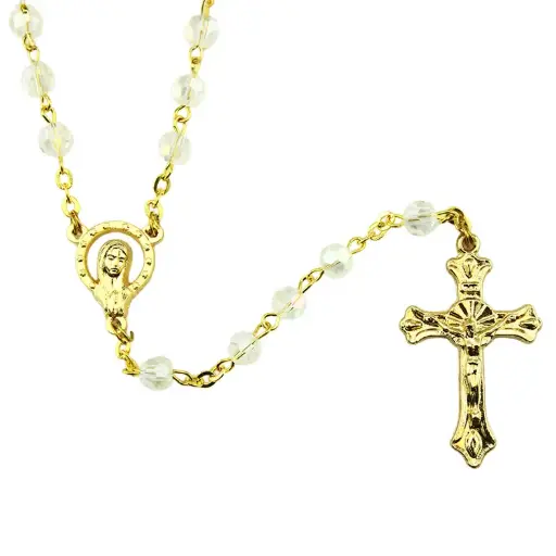 [RZK-40D38CRI] Rozenkranz - vergoldet Kette/Halbkristall Perle - Weiss (⌀ 6mm)