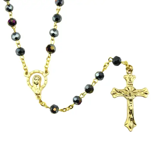 [RZK-40D38SCA] Rozenkrans - imitatie kristal/vergulde ketting - scarabe ( ⌀ 6mm)