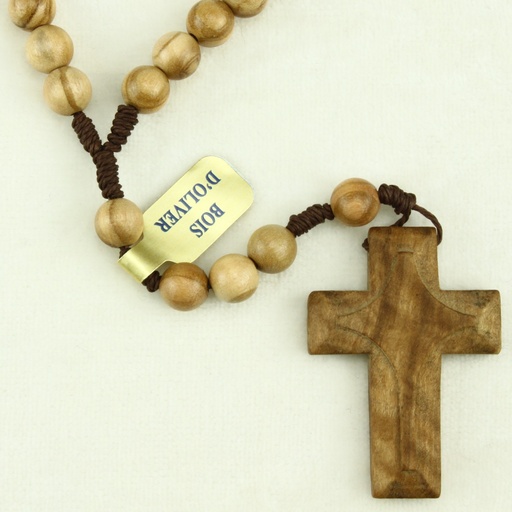 [RZK-40OL17] Chapelet - graines en bois d'olivier sur corde