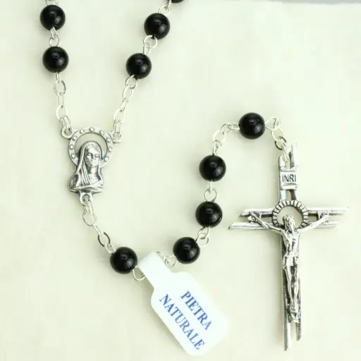 [RZK-40PN39ON] Rozenkrans met halfedelsteen - zwarte onyx (⌀6mm)