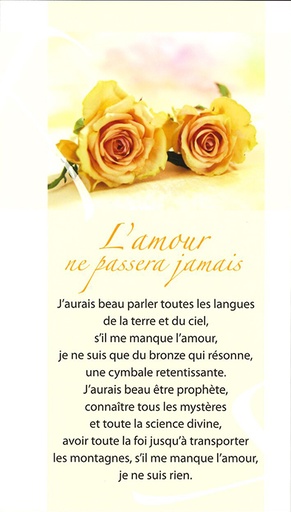 [SGN-21SP027] Signet prière L'Amour ne passera jamais - SP027