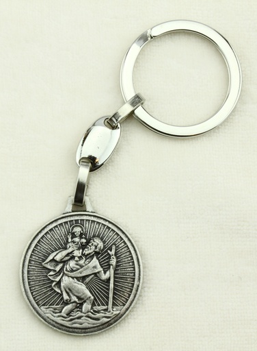 [SLH-45KRI0230] Porte-clef St Christophe/rayon - métal (65x30mm)