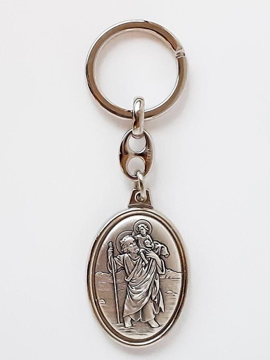 [SLH-54KRI2366] Porte-clef St Christophe - métal/ovale (65x28mm)