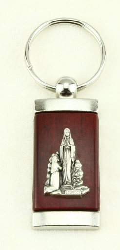 [SLH-54LOU542] Porte-clef ND Lourdes - métal/bois (58x24mm)