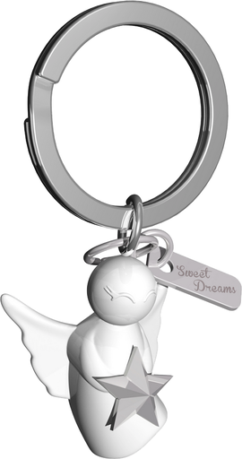 [SLH-98ENG04] Porte-clef Ange/blanc & étoile/argenté 'Sweet dreams' en boîtier (48x32mm)