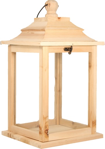 [STL-47S029-1] Lanterne En Bois Naturel, Petite - 15x15x30cm