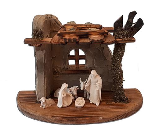 [STL-75ART05N] Stal met 5 Kerstfiguren Artis - H 5cm/hout/natur