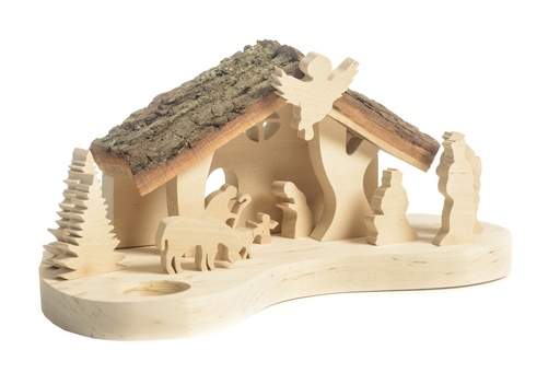 [STL-77M6824] Etable avec 8 personnages en bois - 29x14cm