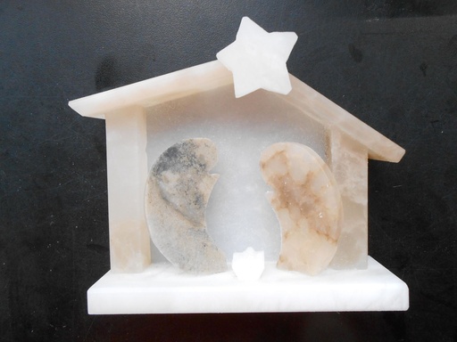 [STL-91KGR05] Cabane avec 3 personnages en albatre - 16 x 14 x 5cm