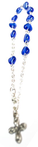 [TNT-091605BL] Tientje met slot im. parelmoerhartjes - blauw (6x6mm)