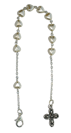 [TNT-091605WT] Tientje met slot im. parelmoerhartjes - wit (6x6mm)