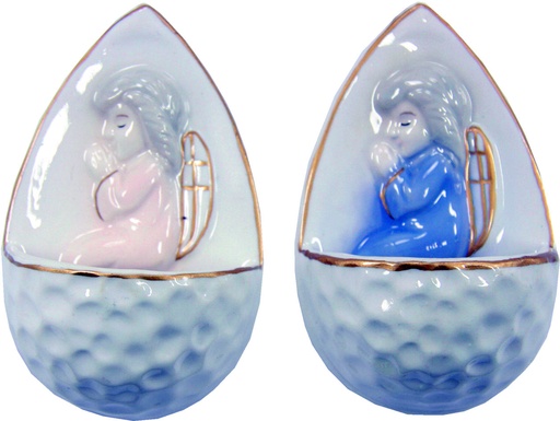 [WWB-47H211] Set van 2 wijwaterbakjes H 10cm - poly/rose & blauw