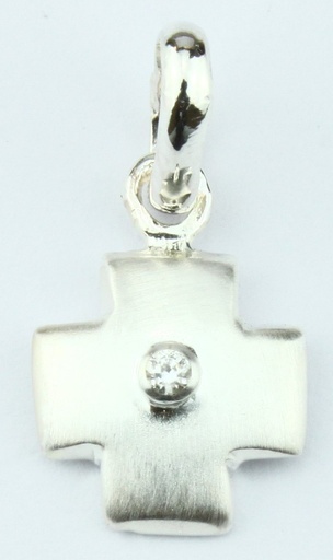 [HKZ-21M12] Croix lisse/pierre blanche - Argent 925‰ rhodié (9x9mm)