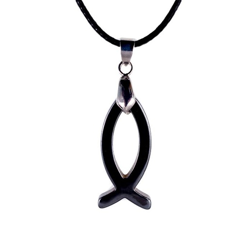 [HKM-72M001] Ichtus pendentif sur lacet - hematite