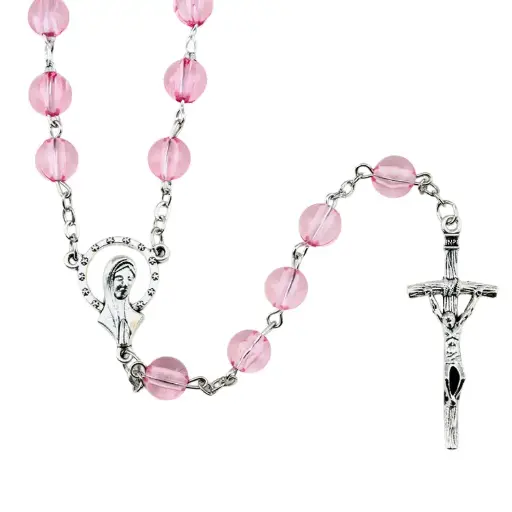 [RZK-72M004RS] Rosary - Glas/chaine - Rose (⌀6mm)