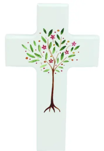 [MKR-01M001WT] Croix en bois/blanche - Arbre de Vie (90x150mm)
