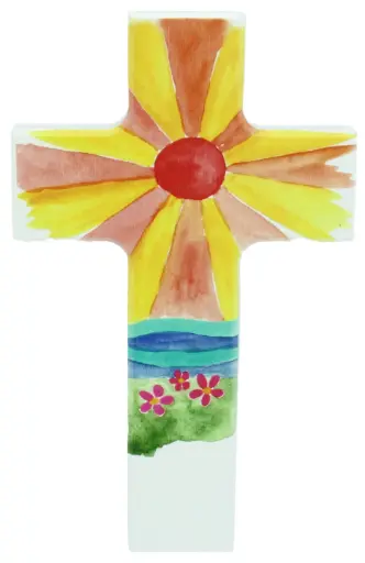 [MKR-01M003WT] Kruisbeeld hout/wit - Zonnestralen (90x150mm)