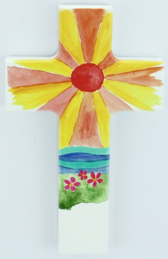 [MKR-01M003WT] Kruisbeeld hout/wit - Zonnestralen (90x150mm)