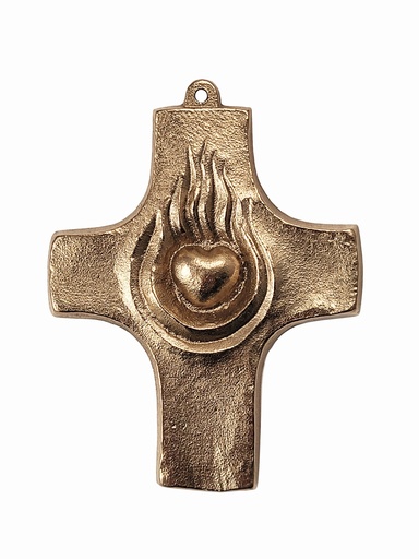 [MRL-802055] Kruisbeeld brons/MRL - 'Brandend Hart' (70x90mm)