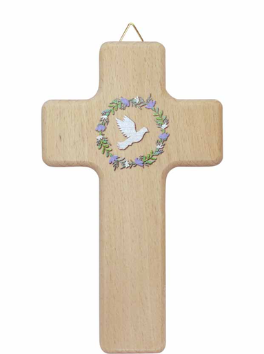 [GIR-82GBCR4] CROIX BOIS COLOMBE BLANCHE 15*8,5 CM