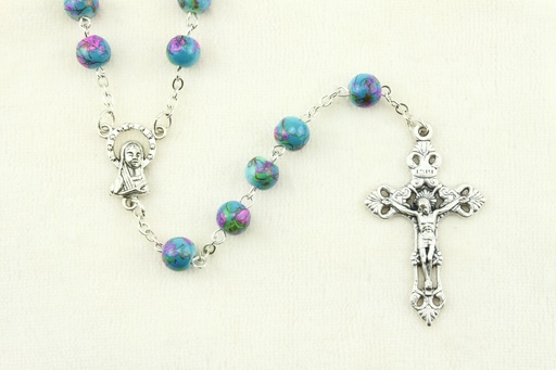 [RZK-05IM6TQ] Rozenkrans - imitatie marmer/ketting - Turquoise (⌀7mm)