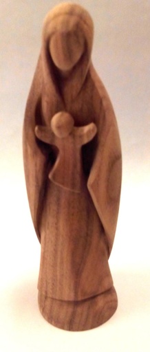 [BLD-07M0120NT] Beeld OLVrouw met kind/modern - notenhout - natuur (20cm)