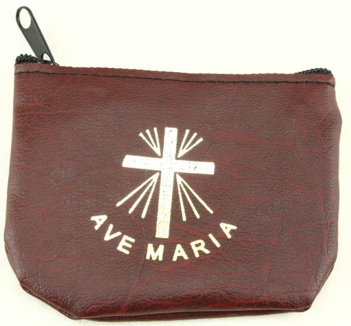 [ETU-40RZKM01BOR] Rozenkranszakje - leder/bordeaux - Ave Maria (90x70mm)