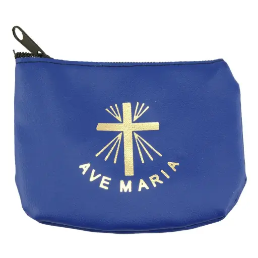 [ETU-40RZKM01BL] Etui chapelet - cuir/bleu - Ave Maria (90x70mm)