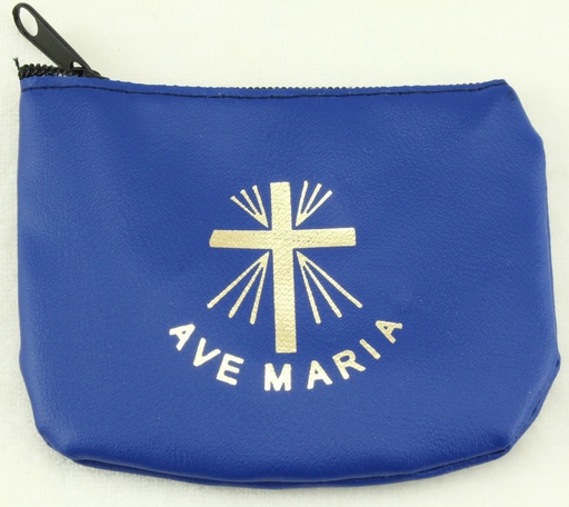 [ETU-40RZKM01BL] Rozenkranszakje - leder/blauw - Ave Maria (90x70mm)