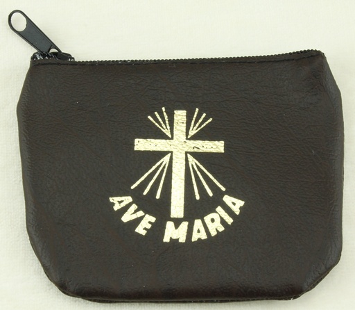 [ETU-40RZKM01BR] Etui chapelet - cuir/brun - Ave Maria (90x70mm)