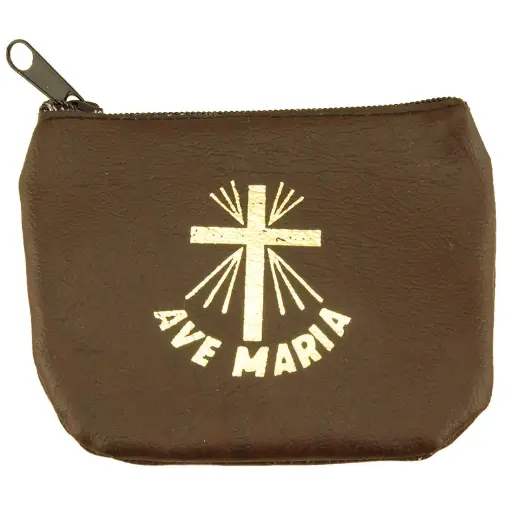 [ETU-40RZKM01BR] Rozenkranszakje - leder/bruin - Ave Maria (90x70mm)