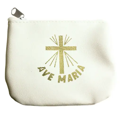 [ETU-40RZKM01WT] Etui chapelet - blanc - Ave Maria (90x70mm)