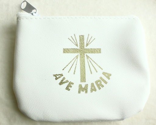 [ETU-40RZKM01WT] Rozenkranszakje - wit - Ave Maria (90x70mm)