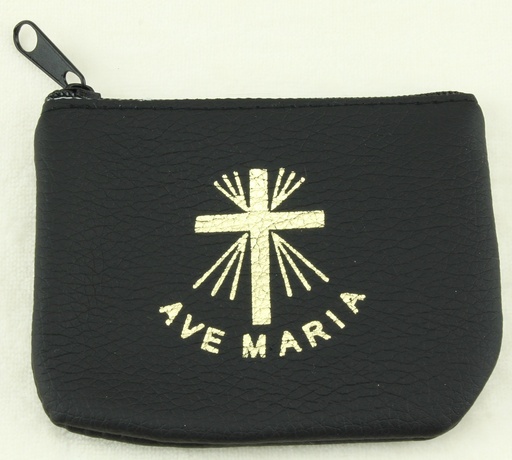 [ETU-40RZKM01ZW] Rozenkranszakje - leder/zwart - Ave Maria (90x70mm)