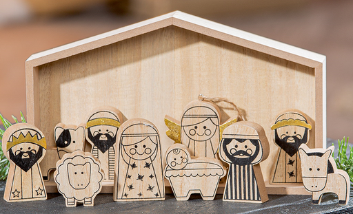 [STL-30M005] Cabane en bois avec 11 personnages - 14x24x4cm