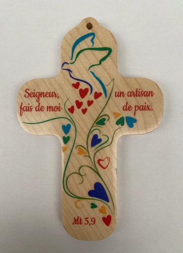 [MKR-09M001FR] Croix murale/bois - "Seigneur, fait de moi ..." (90x140mm)