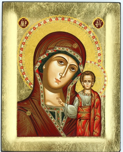 [IKO-75M01KAZ] Icône/sériegraphie - 13x10cm/bord - Vierge Kazan