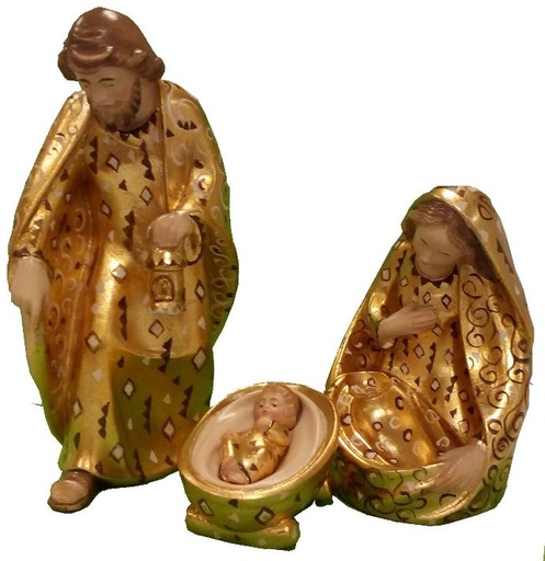 [KGR-07FAMM15O] Ste Famille/Groupe Sonia - 4-pièces - H 15cm - bois sculpté/feuille d'or+peinte à la main - PIECE UNIQUE