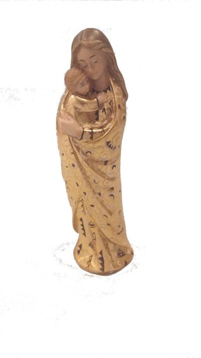 [BLD-07MKM15O] Statue Our Lady & child/modern - wood carving/gold leaf+hand-painted (15cm)