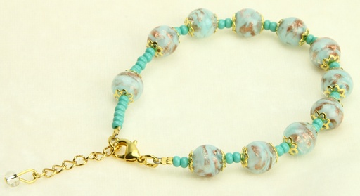 [ARM-05M01TQ] Kettingarmband/Tientje uit Venetiaansglas - Turquoise (Ø8mm)