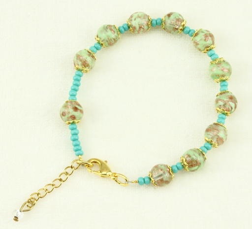 [ARM-05M01GR] Kettingarmband/Tientje uit Venetiaansglas - groen (Ø8mm)