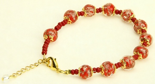 [ARM-05M01RD] Kettingarmband/Tientje uit Venetiaansglas - rood (Ø8mm)