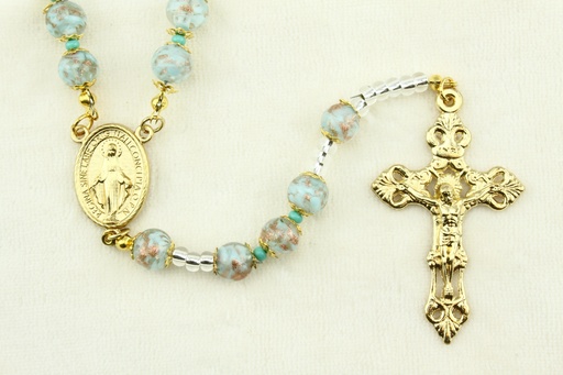 [RZK-05M01TQ] Rosary - Venizian Mosaïc in box - turkois (⌀9mm)