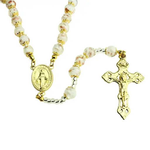 [RZK-05M01RS] Rosary - Venizian Mosaïc in box - rose (⌀9mm)