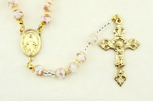 [RZK-05M01RS] Rosary - Venizian Mosaïc in box - rose (⌀9mm)