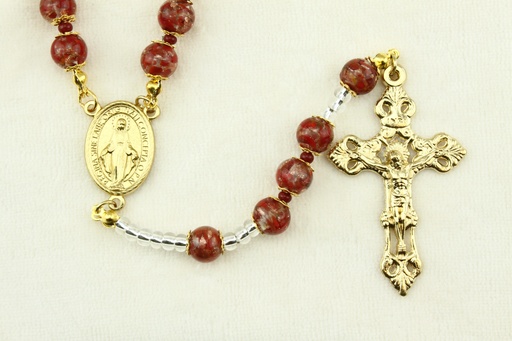 [RZK-05M01RD] Rosary - Venizian Mosaïc in box - red (⌀9mm)