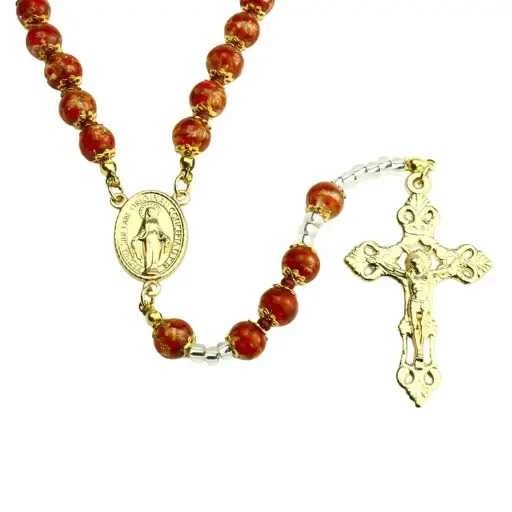 [RZK-05M01RD] Rosary - Venizian Mosaïc in box - red (⌀9mm)